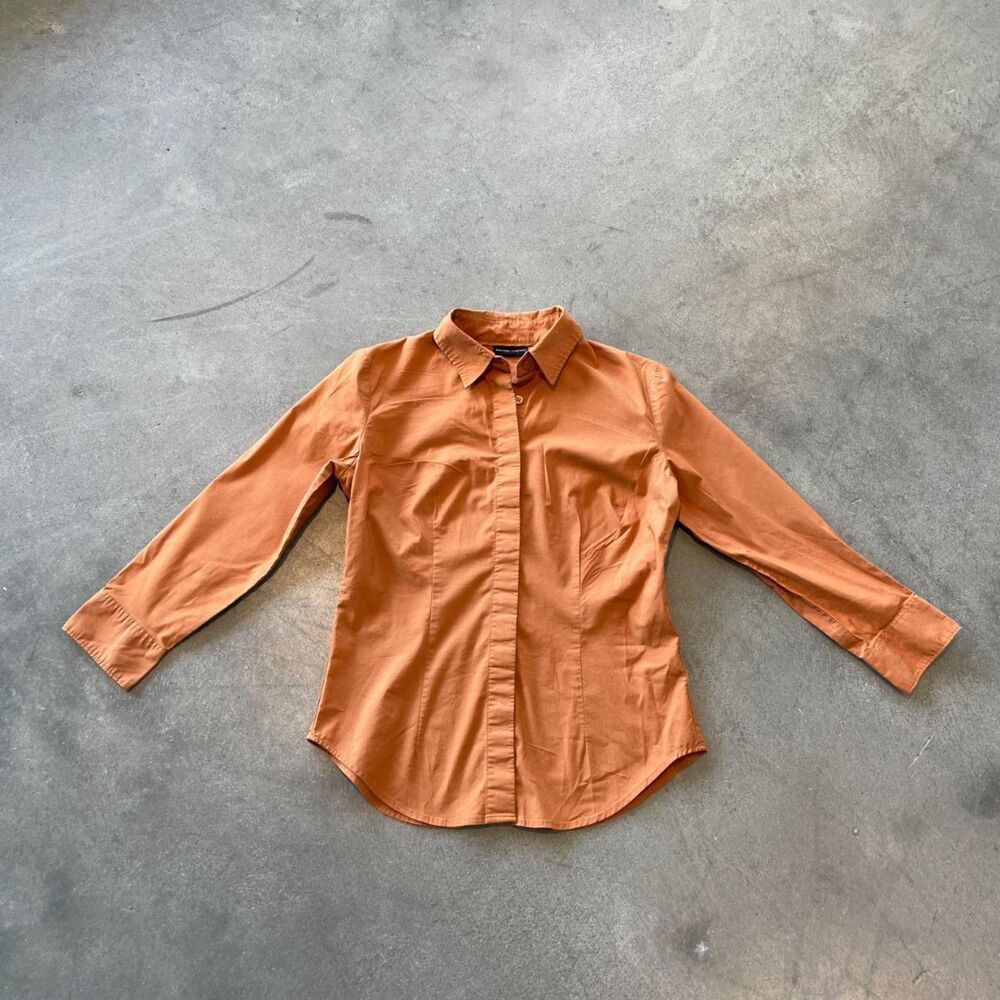 Orange New York and Company Workwear Office Button Down Women's Blouse Size XS